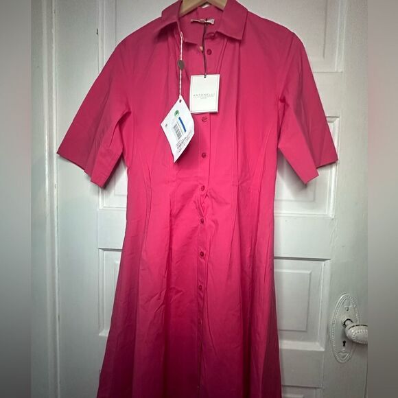 Antonelli | NWTs Monaco Pink Front Button Midi Dress Size Medium - Picture 6 of 13
